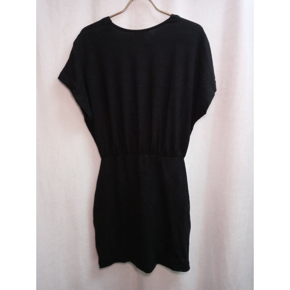 Sezane Linen Jersey Faux Wrap Mini Dress Dolman Sleeve Black Pull On Size S